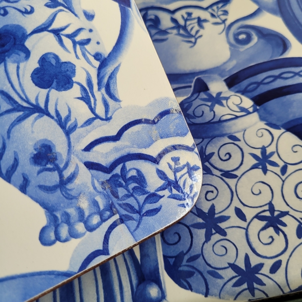 Vintage Jason Set of 4 Placemats Blue and White Teapot and Cup Design 17" x 11.5